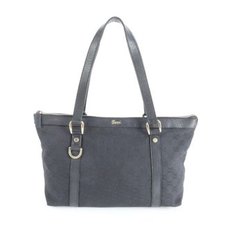 Gucci Black Leather Canvas Tote Bag (Pre-Owned)