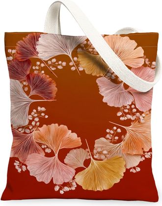 Generic Autumn Leaves Canvas Tote Bags, Elegant Plant Pattern Reusable Grocery Bags, Vintage Lightweight Washable Shoulder Strap Ca, Red, 13x15 Inch