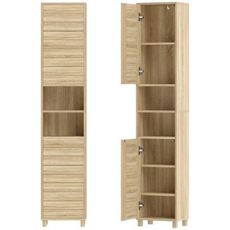 HOMCOM Columna de ba&ntilde;o 34x23x170 cm madera natural