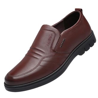 Generic Men Leather Casual Shoes Fashionable Slip On Design with Flat Bottom and Soft Sole for Ultimate Comfort in Large Sizes (Brown, 5.5)