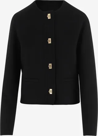 Ferragamo Womens Wool And Cashmere Jacket, Gold Buttons Black
