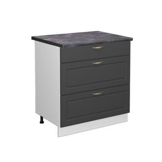 Vicco Mueble Bajo De Cocina Fame-line, Antracita-oro, 80 Cm Con 3 Cajones, Et Antracita