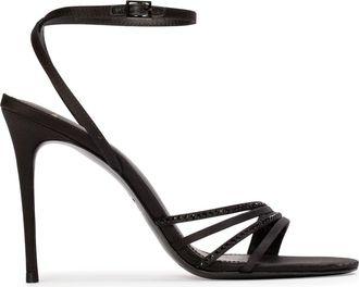 Black Suede Studio Ella 100 Strappy Sandal in Black Satin Embellished at Nordstrom, Size 38.5 Eu