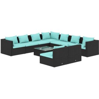 vidaXL Set De Muebles De Jard&iacute;n 10 Pzas Cojines Rat&aacute;n Sint&eacute;tico Negro Vidaxl