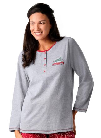 Comtessa Schlafanzug COMTESSA, Damen, Gr. 36/38, bunt (grau, meliert, rot), 93% Baumwolle, 7% Polyester, Hose:100% Baumwolle, Homewear-Sets Schlafanzug