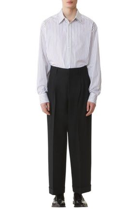 Lanvin Oversized Striped Cotton Poplin Shirt in White/black Navy at Nordstrom, Size 38L Eu