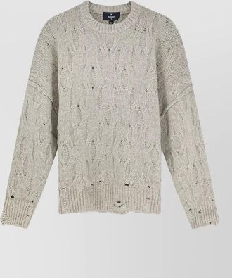 Represent wool-blend cable-knit distressed crewneck sweater