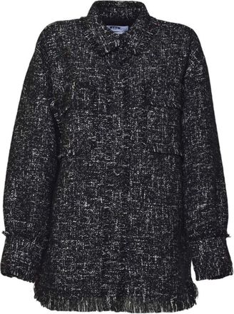 Msgm Textured Long-Sleeve Shirt Jacket With Fringed Edges