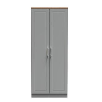 Welcome Furniture Kingston Ready Assembled Wardrobe with 2 Doors - Dust Grey & Bardolino Oak - Welcome Furniture | TJ Hughes