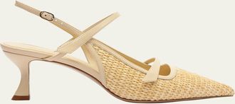 Alexandre Birman Tita Raffia and Leather Slingback Pumps