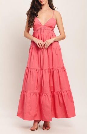 Flying Tomato Sleeveless Tiered Maxi Dress in Coral at Nordstrom Rack, Size Medium