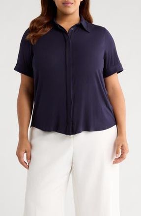 Universal Standard Chelsea Short Sleeve Jersey Button-Up Shirt in Midnight at Nordstrom Rack, Size L (22W-24W)