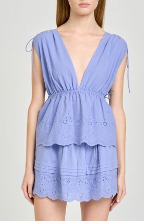Wayf x Hannah Lovey Porter Goldie Cotton Eyelet Top in Chambray at Nordstrom, Size X-Large