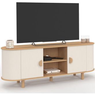 IDMarket Mobile TV KANEL a 2 ante effetto scanalato beige e legno 140 cm
