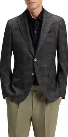 BOSS Hutson Slim Fit Slub Black & Brown Check Wool Sport Coat at Nordstrom, Size 38 Regular