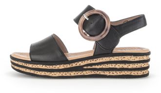 Gabor Keilsandalette GABOR, Damen, Gr. 36, schwarz, Glattleder, unifarben, Schuhe Keilsandalette, Sommerschuh, Riemchensandale, Klettverschluss unter der Zi