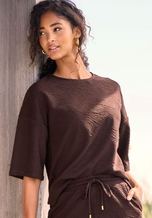 Venice Beach Rundhalsshirt VENICE BEACH, Damen, Gr. 32/34, dunkelbraun, Sweatware, Obermaterial: 98% Polyester, 2% Elasthan, unifarben, figurumspielend h&uuml;ftlang, R