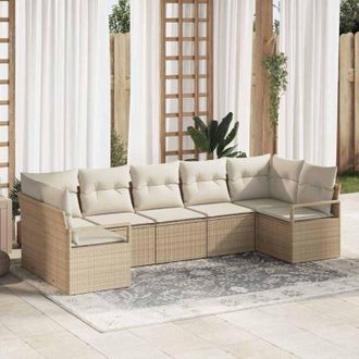 vidaXL Conjunto De Sof&aacute; De Jard&iacute;n 7 Pcs Beige Polirat&aacute;n Vidaxl