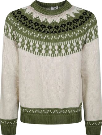 Altea Knitted Crew Neck Sweater with Patterned Yoke and Ribbed Trims
