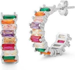 Sphera Milano Baguette Cubic Zirconia Hoop Earrings in Silver at Nordstrom Rack