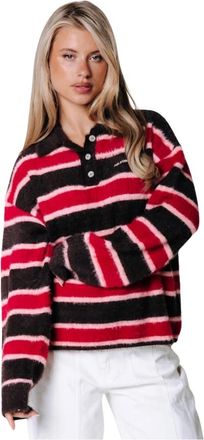 Colourful rebel Bobbi Stripe Gebreide Polo Lange Mouw - Dames - Tops - Veelkleurig - Maat: L Nylon