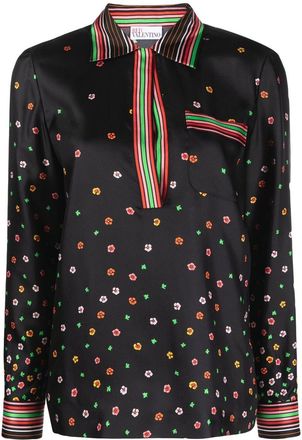 Red Valentino floral-print silk blouse - women - Silk - 46 - Black