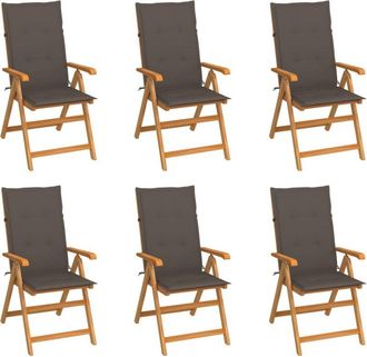 vidaXL Vidaxl - Sillas De Jard&iacute;n 6 Uds Madera Maciza De Teca Cojines Gris Taup&eacute;