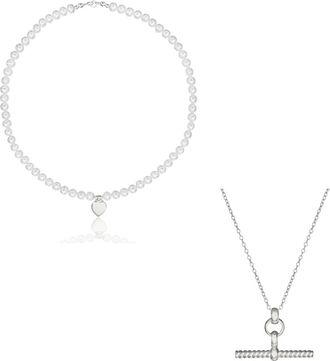 Lily & Roo Silver Twisted T-Bar and Large Pearl Personalised Heart Necklace Gift Set
