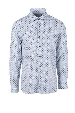 Brio Italiano White Light Blue Geometric Stretch Shirt