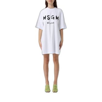 Msgm Vestido tipo camiseta con logo estampado - Dresses - Mujer - Blanco - XS