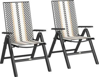 OUTSUNNY 2PCs Rattan Folding Chair w/ 5-Position Adjustable Backrest, Black