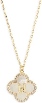 Argento Vivo Clover Mother-of-Pearl Initial Pendant Necklace in Gold - N at Nordstrom