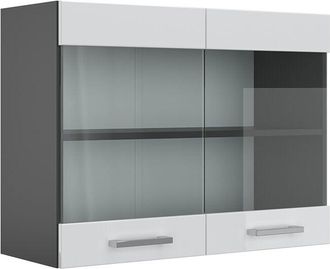 Vicco Armario de cocina con vidrio R-Line, Blanco alto brillo, 80 cm, Vicco