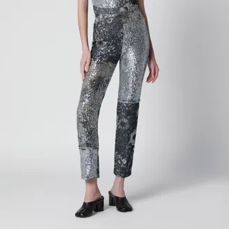 Maison Margiela Pantaloni patchwork con paillettes floreali multicolore