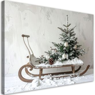 Feeby Cuadro En Lienzo, &Aacute;rbol De Navidad Regalos Trineo, 120x80