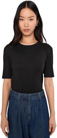 Eileen Fisher Organic Cotton Stretch Rib Crew Neck Top Womens Clothing Black : LG, Spandex/Cotton