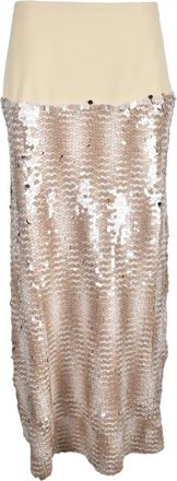 Erika Cavallini Semi Couture Paillet Maxi Rok met Ritssluiting - Dames - Maxi Rokken - Beige - S - Polyester - Rokken
