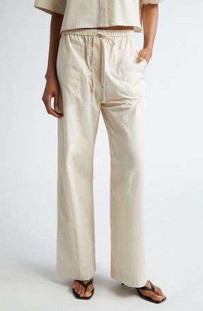 Toteme Organic Cotton Poplin Drawstring Pants in Stone at Nordstrom, Size 12 Us