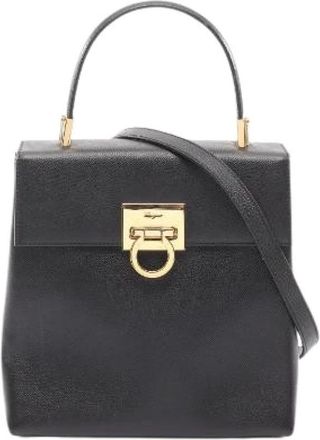 Ferragamo Pre-owned Gancini Leren Handtas - Dames - Vintage Handtas - Zwart - ONE Size - Leer - Vintage