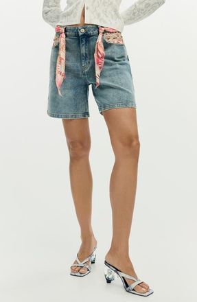 Desigual Embroidered Denim Shorts in Medium Blue at Nordstrom, Size 34
