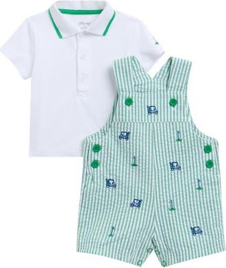 Little Me Cotton Golf Shortalls & Polo Set in Green at Nordstrom, Size 12M