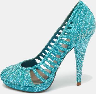 Versace Blue/white Suede Platform Pumps