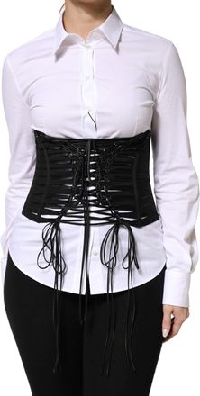 Dolce & Gabbana Womens Black Polyester Laceup Waist Cincher Corset Top
