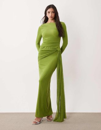 Asos Vestito lungo a maniche lunghe in rete verde