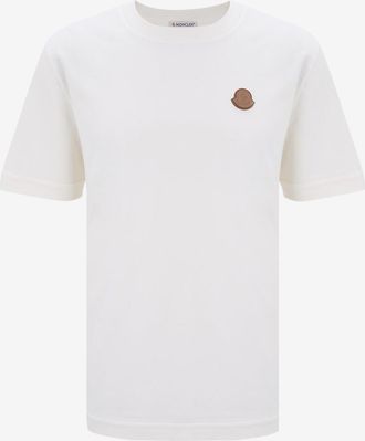 Moncler Dickes Bio-Baumwoll-T-Shirt mit Logopatch aus Leder