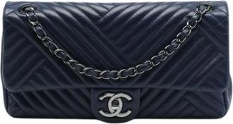 Chanel Pre-owned Classic Flap Crossbody Bag - Dames - Vintage Schoudertas - Blauw - ONE Size - Leer - Vintage