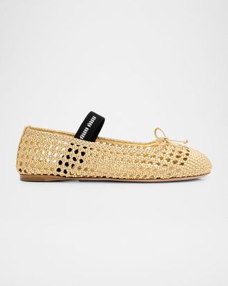 Miu Miu Metallic Leather Crochet Ballerina Flats