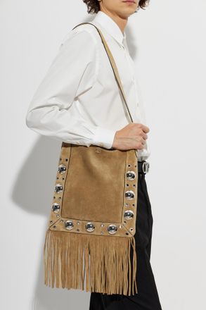 Valentino Garavani Suede Bag With Fringes, Mens, Beige