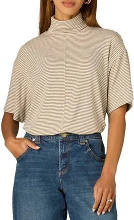Wit & Wisdom Elbow Sleeved Turtleneck Boxy Top in Heather Cream at Nordstrom, Size X-Small