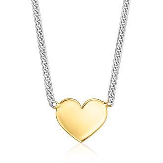 RS Pure by Ross-Simons Italian 14kt Yellow Gold Heart and Sterling Silver Curb-Link Necklace